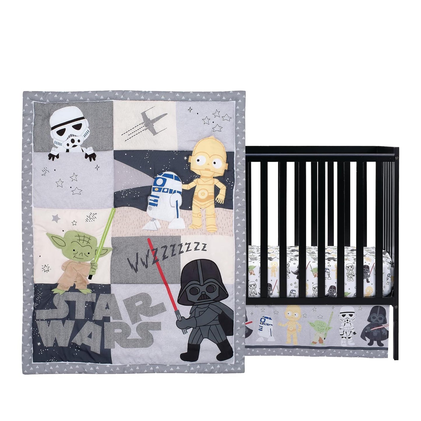 Lambs & Ivy Star Wars Classic 3-Piece Baby Crib Bedding Set - Yoda/Darth Vader