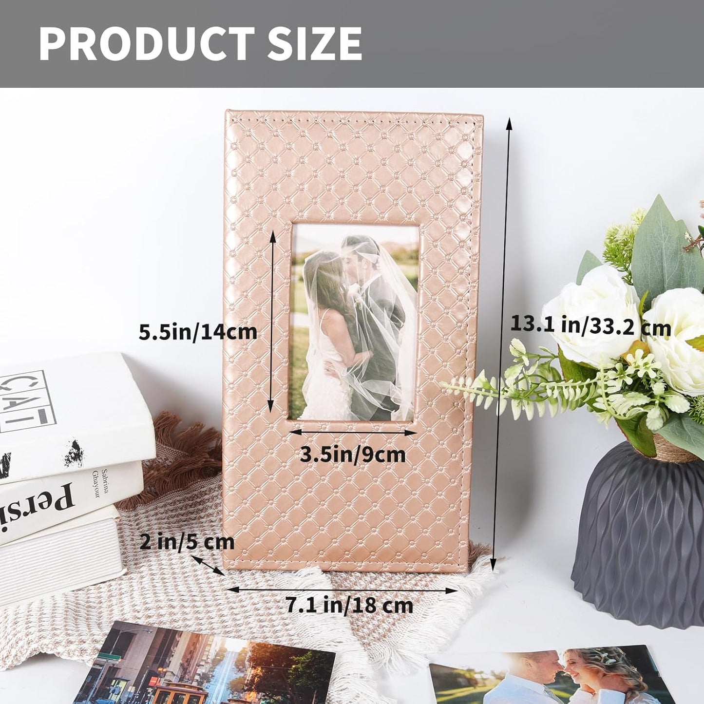 RECUTMS Photo Albums for 4x6 Photos Holds 300, 3 Per Pages Photo Picture Album PU Leather Button Grain Cover, Horizontal Photos Record Family Wedding Anniversary Baby Holiday Travel Album Brown