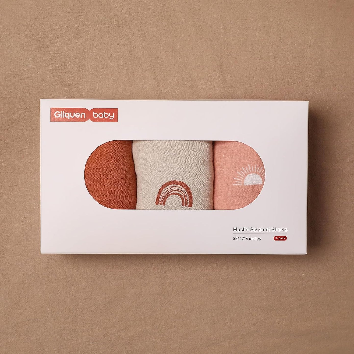 Gllquen Baby Muslin Bassinet Sheets 3 Pack, Breathable Elastic Cozy Fitted Cotton Bassinet Mattress Sheet for Baby Boy Girls, Fit for Hourglass Oval Rectangular Cradle Pad Sheets 33"x17"(Rainbow)