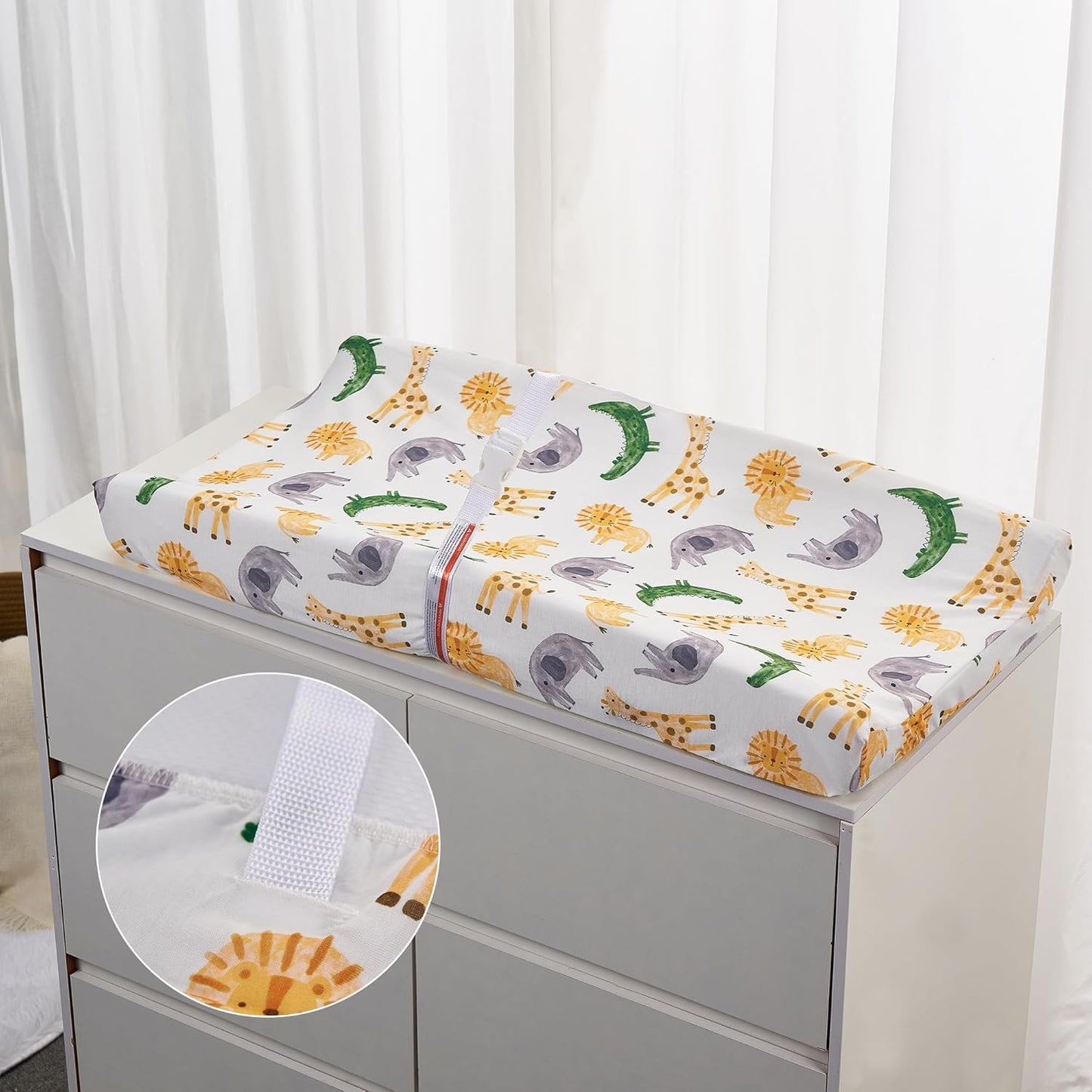 TILLYOU Baby Changing Pad Cover, Changing Table Cover for Girls Boys, Ultra Soft Breathable, 2 Pack African Steppe & Grey