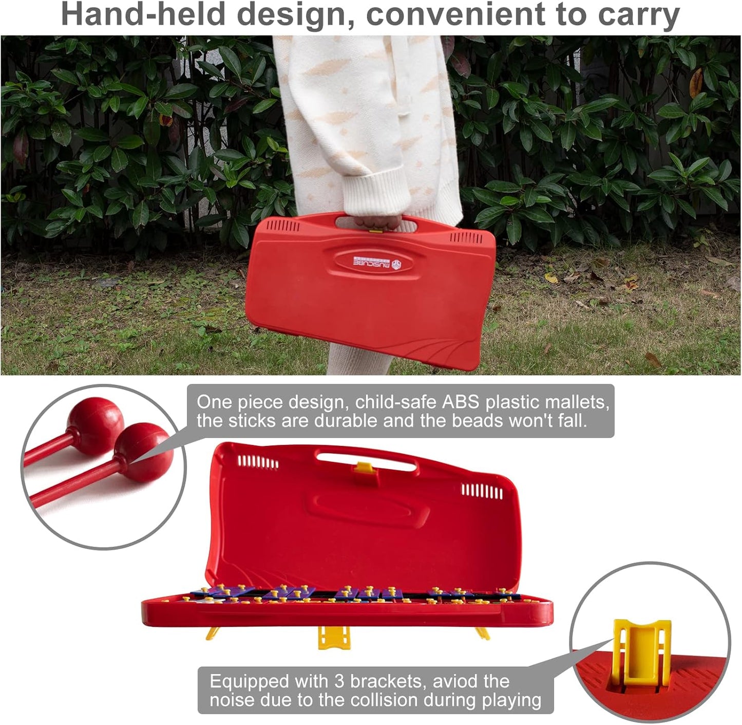 MUSICUBE Professional Glockenspiel for Kids & Adults 25-Note Well-Tuned Xylophone for Baby Toddler Orff Percussion Instrument Educational Musical Toys for Boys Girls Aged 3+ Gift Choice (G5-G7)