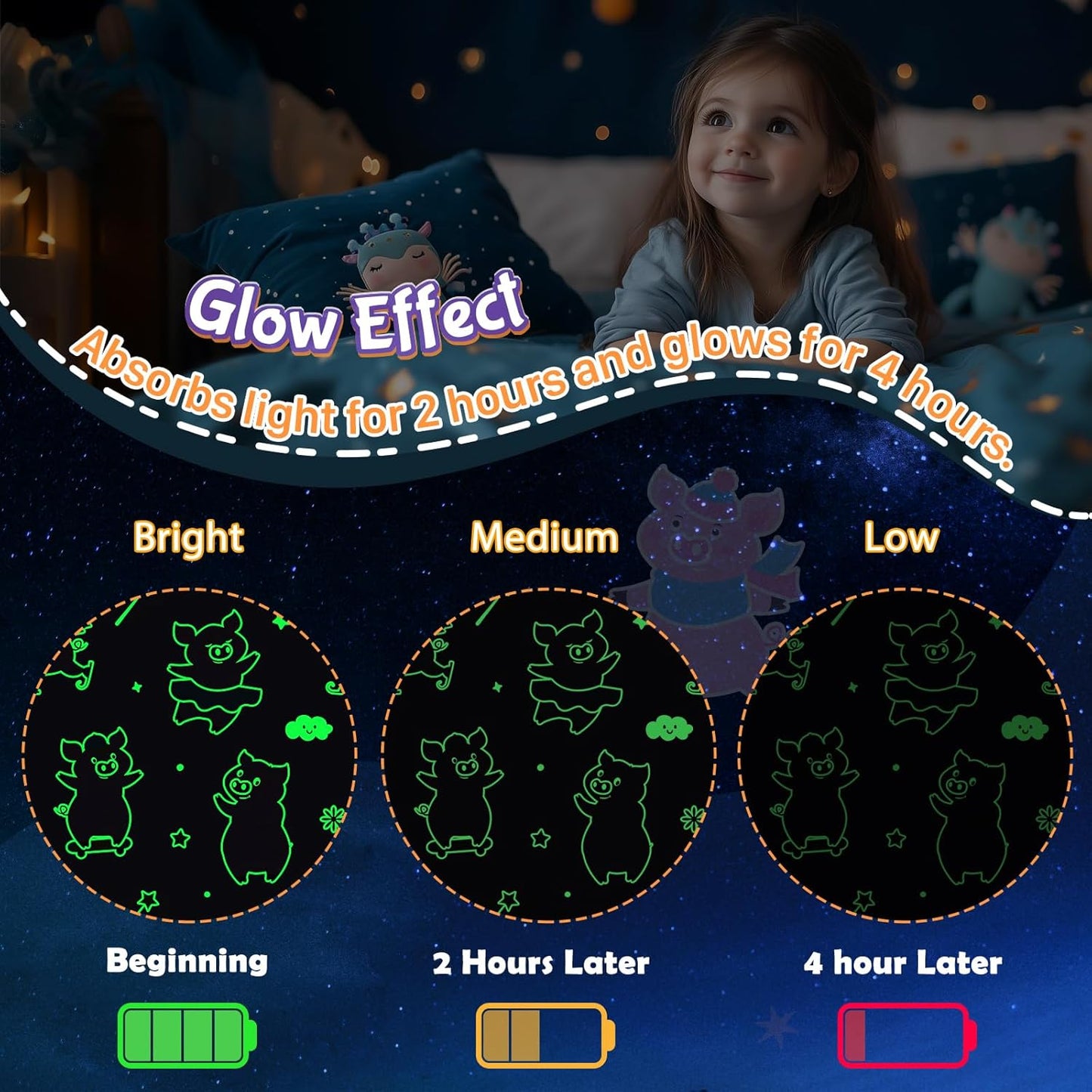 Boulou Pig Glow in The Dark Throw Blanket - 60" x 50" Pink Plush Pig Blanket for Girls, Glowing Blanket Gift for 3-10 Years Old Kids Boys, Birthday