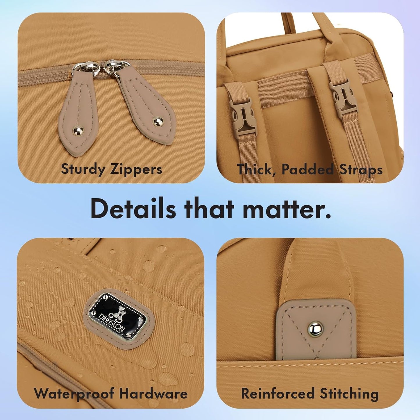 Dikaslon Diaper Bag Backpack with Portable Changing Pad, Pacifier Case and Stroller Straps, Large Unisex Baby Bags for Boys Girls, Multipurpose Travel Back Pack for Moms Dads, Tan