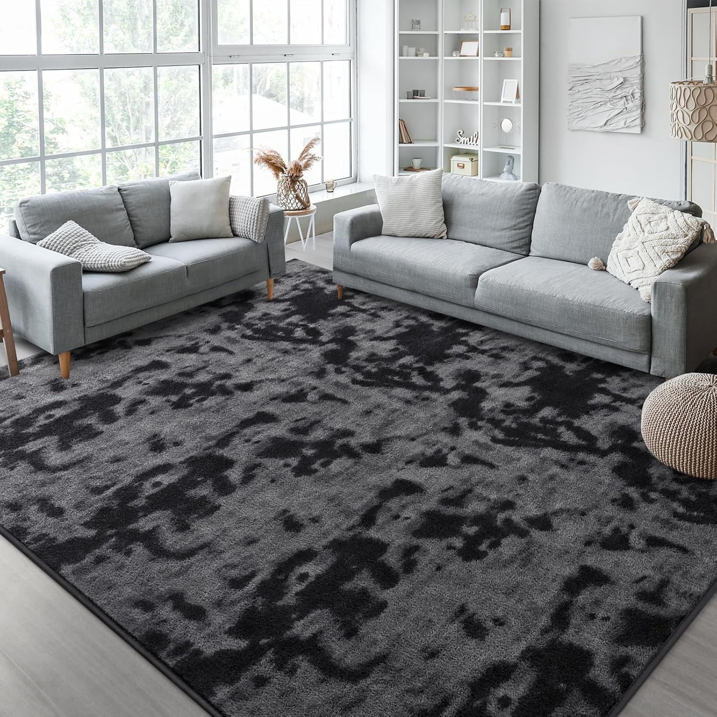 Kimicole 5x8 Washable Area Rugs for Bedroom Living Room, Low Pile Ulta-Thin Solid Color Rug, Non-Slip Soft Fluffy Carpet for Nursery Kids Room Dorm Room Home Decor (Dark Grey)