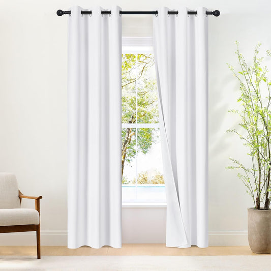NICETOWN White100% Blackout Window Curtains 84 inch Long, Grommet Room Darkening Window Treatment Thermal Insualted for Bedroom/Livving Room, W37 x L84, 2 Panels
