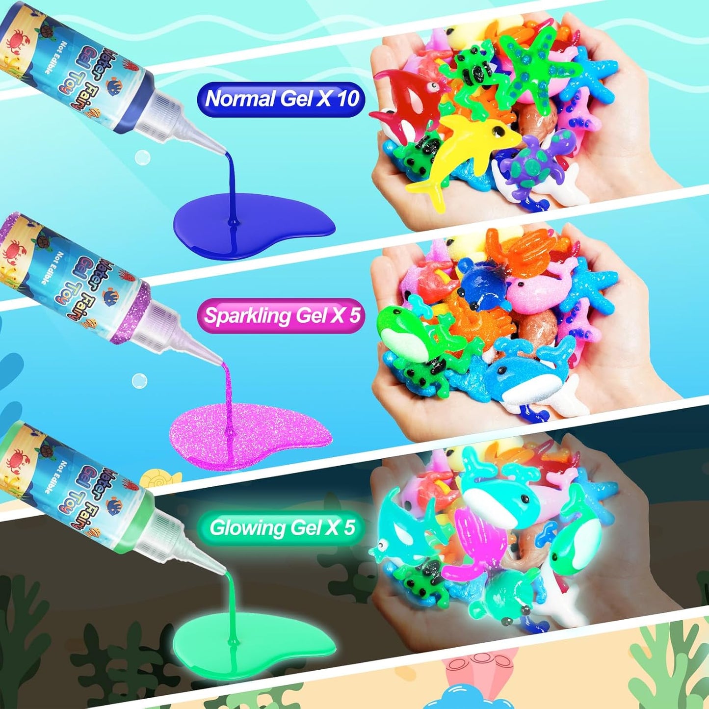 Glow in The Dark Water Craft Toy DIY Elf Kit for Boys Girls - 20 Color Gel & 12 Molds DIY Water Pets, Magic Craft Kit in Water Creative Handmade Water Art Set for Kids Age 3 4-8 8-12