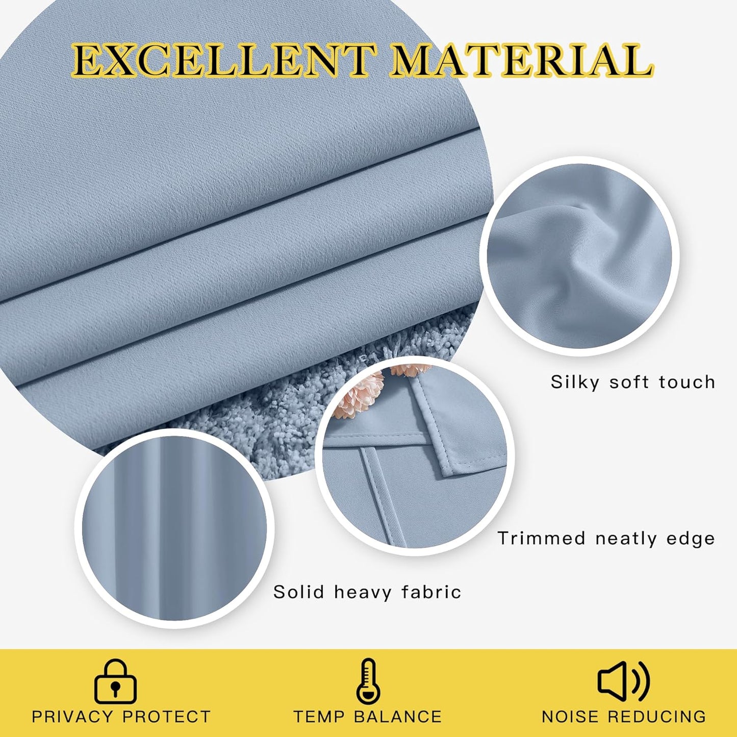 NICETOWN Vintage Blue Curtains 110 inches Long, Grommet Thermal Insulated Blackout Curtains Privacy Window Treatments Sound Reducing for Bedroom/Living Room, W66 x L110, 2 Panels