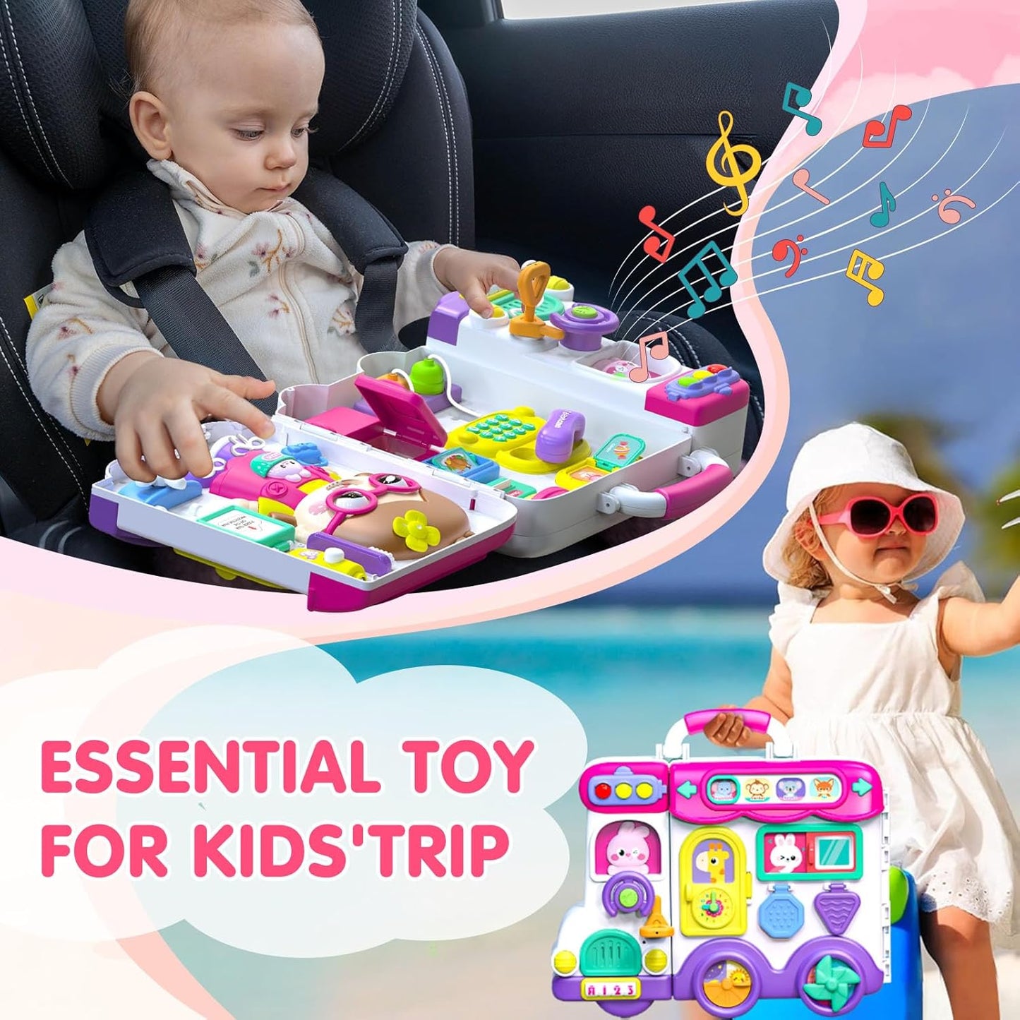 Baby Montessori Busy Board for 1-2 Year Old Boy Girl Gift,Musical Toddler Toys for 1+ Year Old,Early Educational Montessori Toy for Toddlers 1-3,Birthday Gifts for 1+Year Old Girl