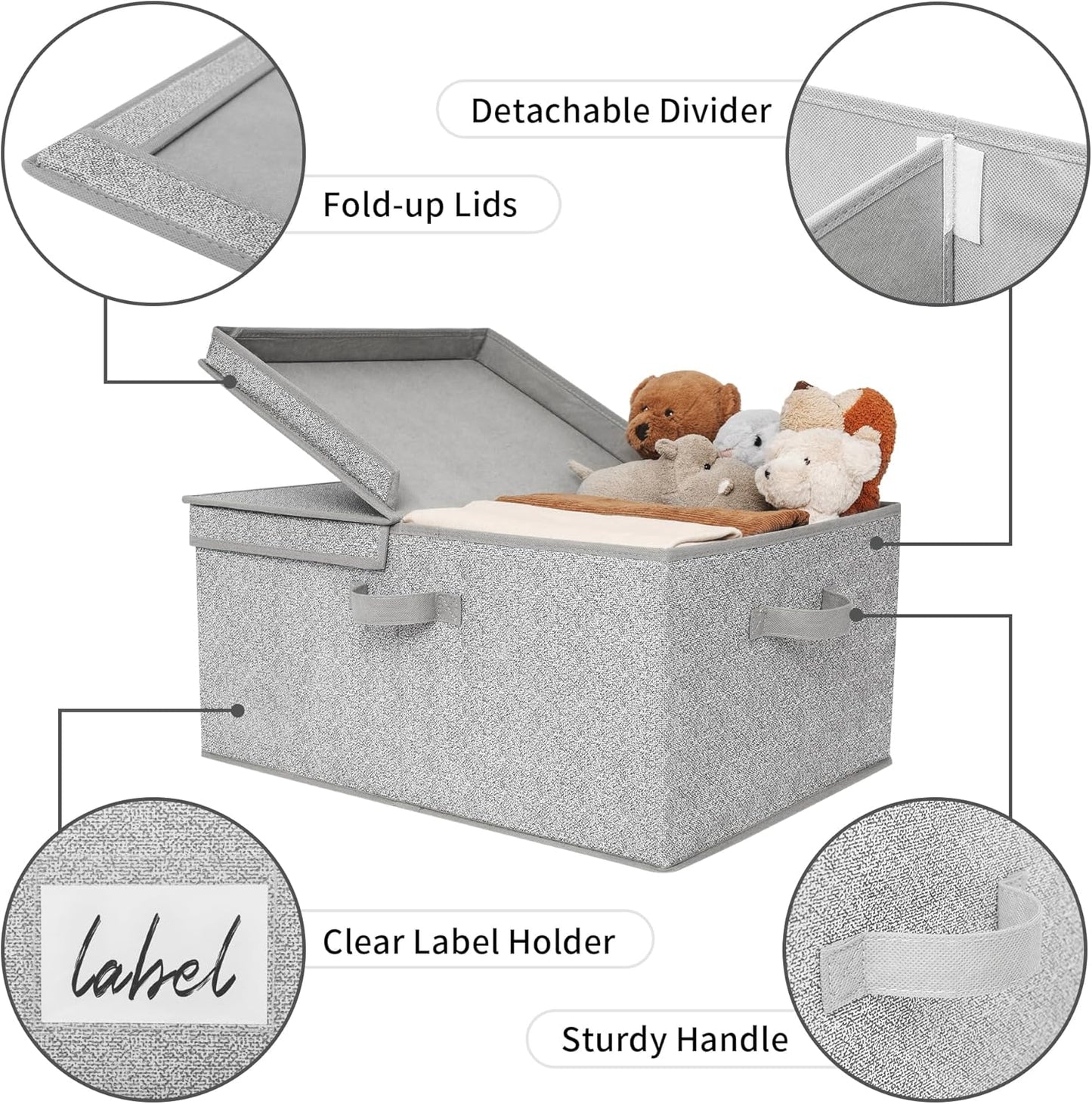 GRANNY SAYS Large Storage Bins with Lids, Decorative Storage Box for Shelves, Fabric Storage Bins Foldable, Storage Basket for Clothes, Keepsake Box, Jumbo, Gray, 2-Pack