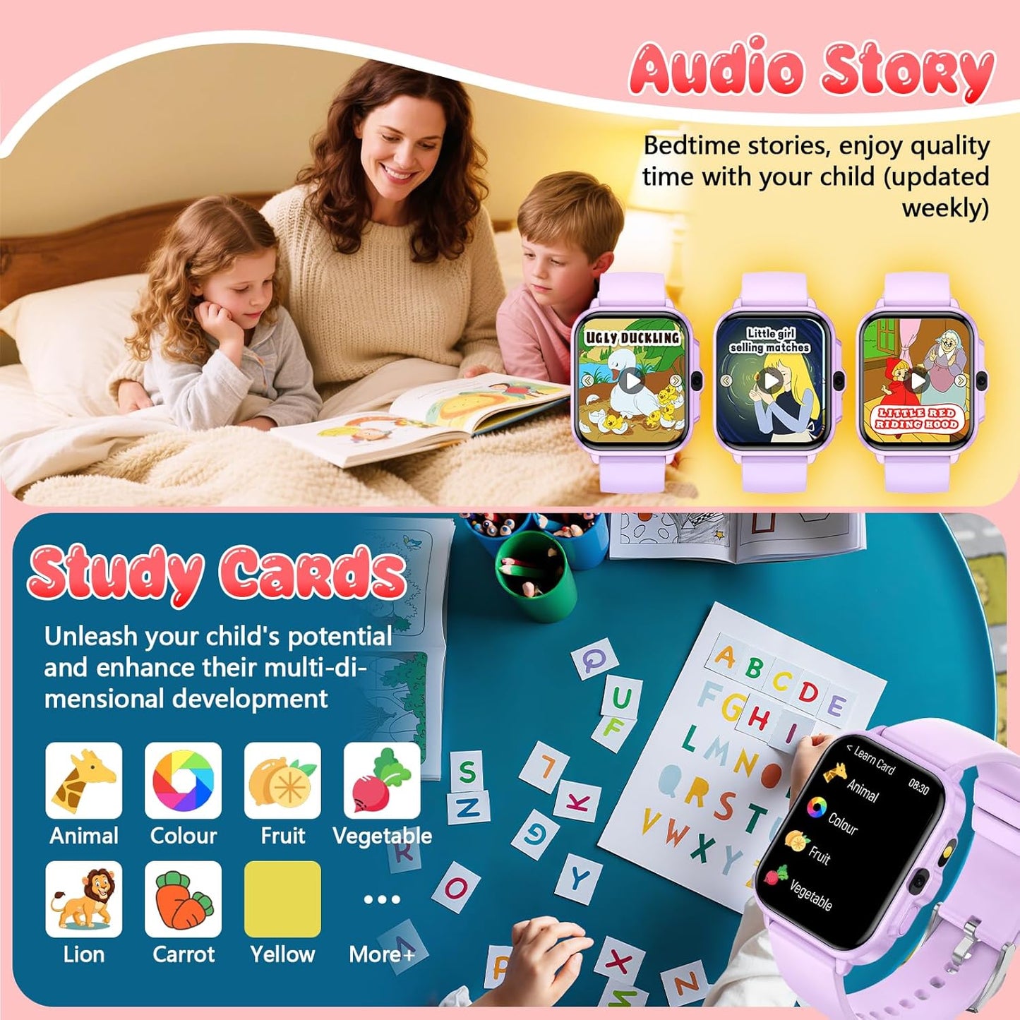 Smart Watch for Kids, 1.85" Fitness Tracker Pedometer Watch, Health, Sleep Monitor, Puzzle Games, Alarm Clock, Camera, Music Player, Torchlight, Activity, Gift Toys for 4 - 13 Years Old Boys and Girls