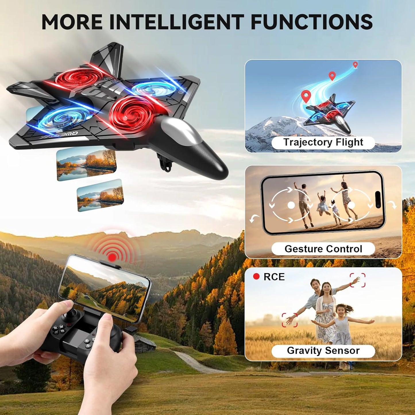 4DRC V31 RC Plane with Camera, Foam Remote Control Drones with Camera for Kids Adults 8-12 12-16, Remote Control Airplane Fighter Jet with Light, 360° Flip Fighter Jet Toy