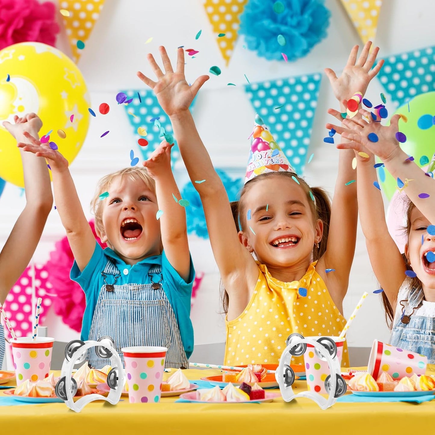 Yeshone 30 Pack Tambourine for Kids Adult Tamborines Musical Instrument Noise Makers 4 Bells Handheld Tambourines for Back to School Supplies Church Wedding Operation Christmas(White)