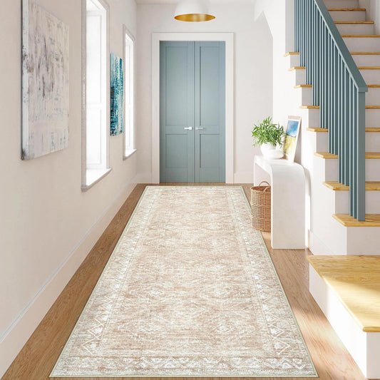 Moroccan Runner Rug 2x6 - Washable Boho Geometric Rugs Non-Slip Entryway Rug, Soft Neutral Farmhouse Runners for Hallway Bedroom Bathroom Laundry Staircase Foyer (2 x 6, Beige)