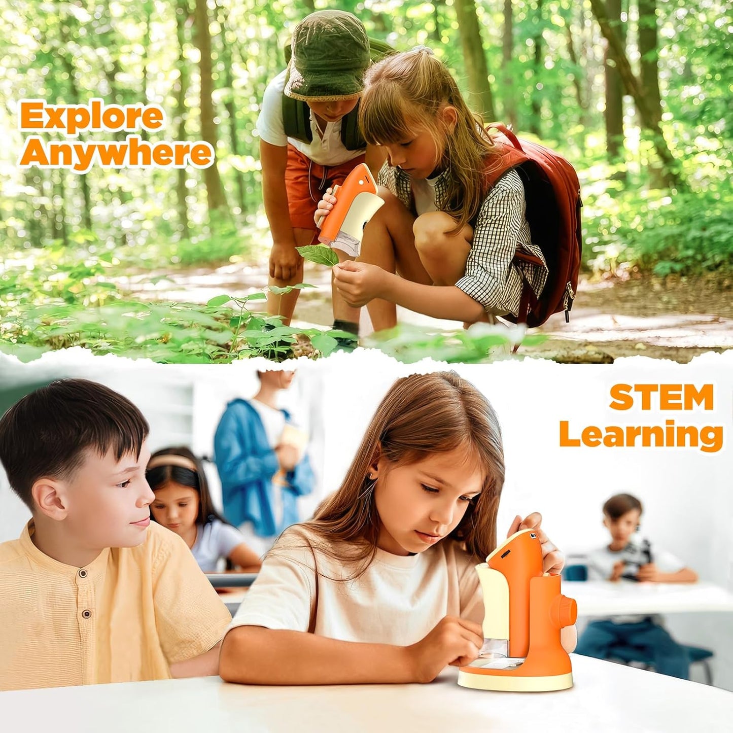 Microscope for Kids 2-in-1 Pocket Portable 1000X 2.0'' HD Screen Handheld Digital Microscopes with 10 Slides, Photo/Video, 6 Adjustable LEDs, Edu Science Kit Gift for Kids Age 5-7 8-12