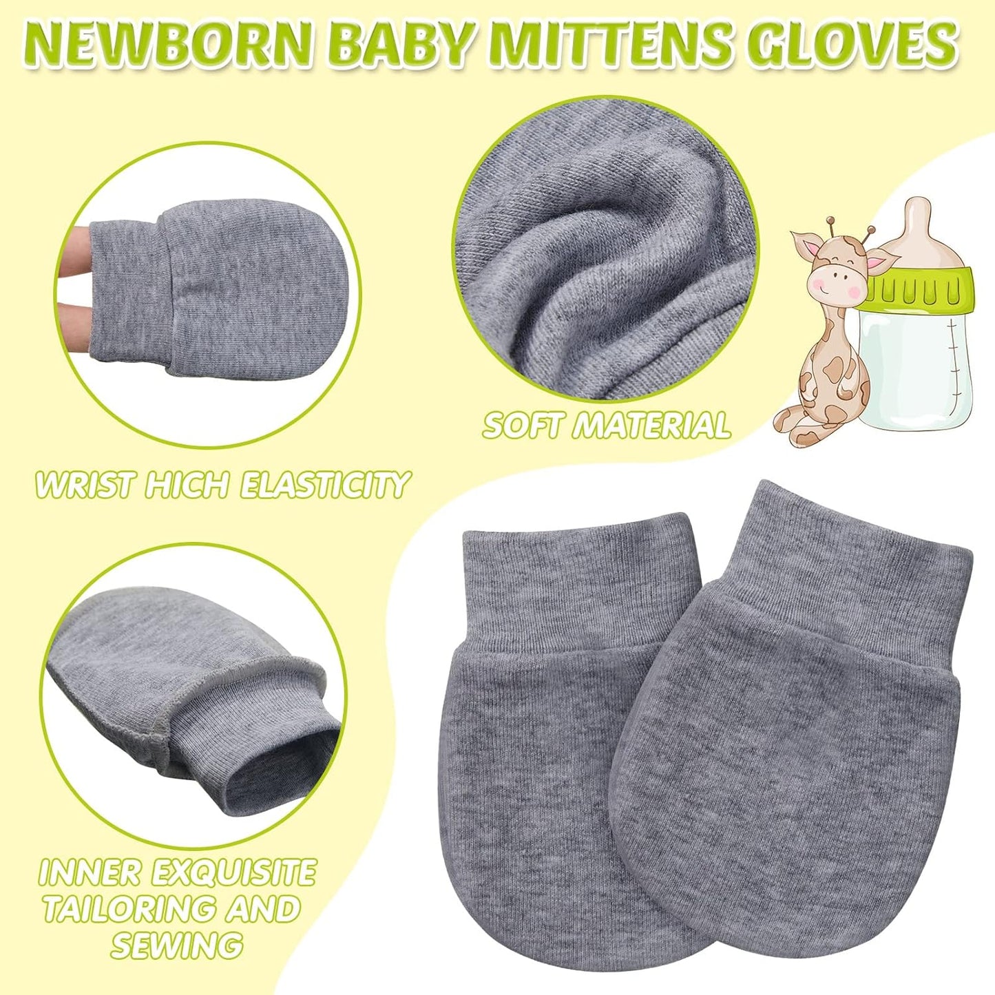 Geyoga 6 Pairs Newborn Baby Mittens No Scratch Gloves Infant Toddler Anti Scratch Essentials Unisex for 3-9 Months Girls Boys