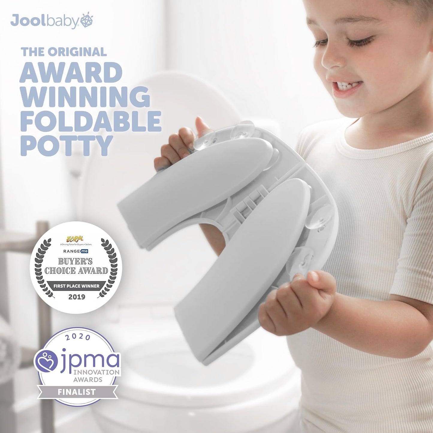 Jool Baby Folding Travel Potty Training Seat for Toddlers, Fits Round & Oval Toilets, Non-Slip Suction Cups, Includes Free Travel Bag (Gray)