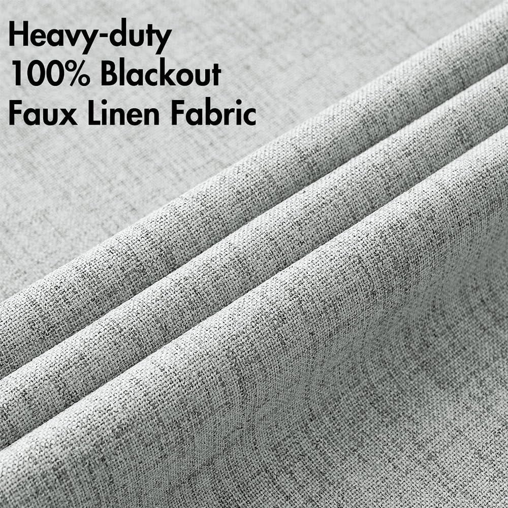 MIULEE Linen Curtains for Bedroom 100% Blackout Thermal Insulated Glacier Gray Grommet Room Darkening Curtains & Drapes for Living Room Nursery 52 x 63 Inch (2 Panels)