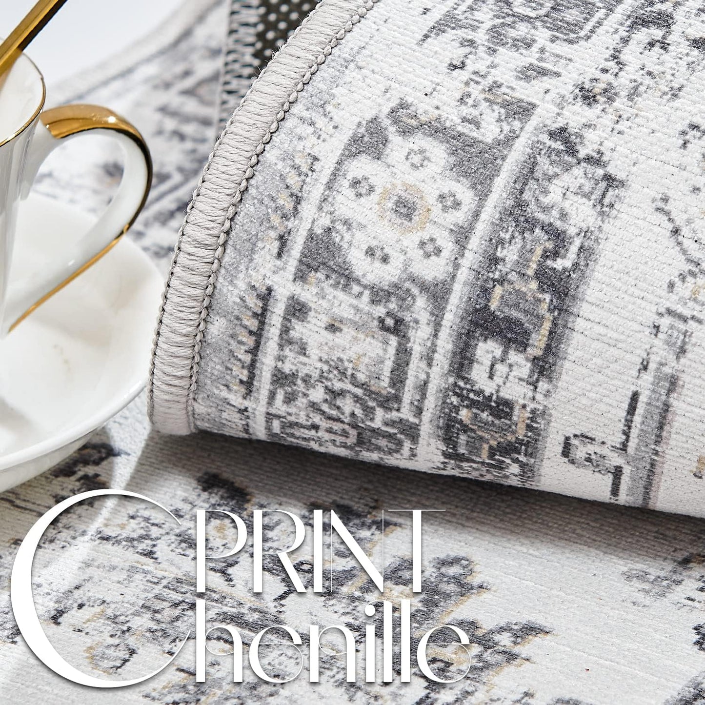 jinchan Hallway Runner Rug 3x8 Machine Washable Runner Rug Grey Vintage Floral Design Non-Slip Low Pile Ultra-Thin for Kitchen Laundry Room Bedroom Farmhouse (3‘x8',Grey)