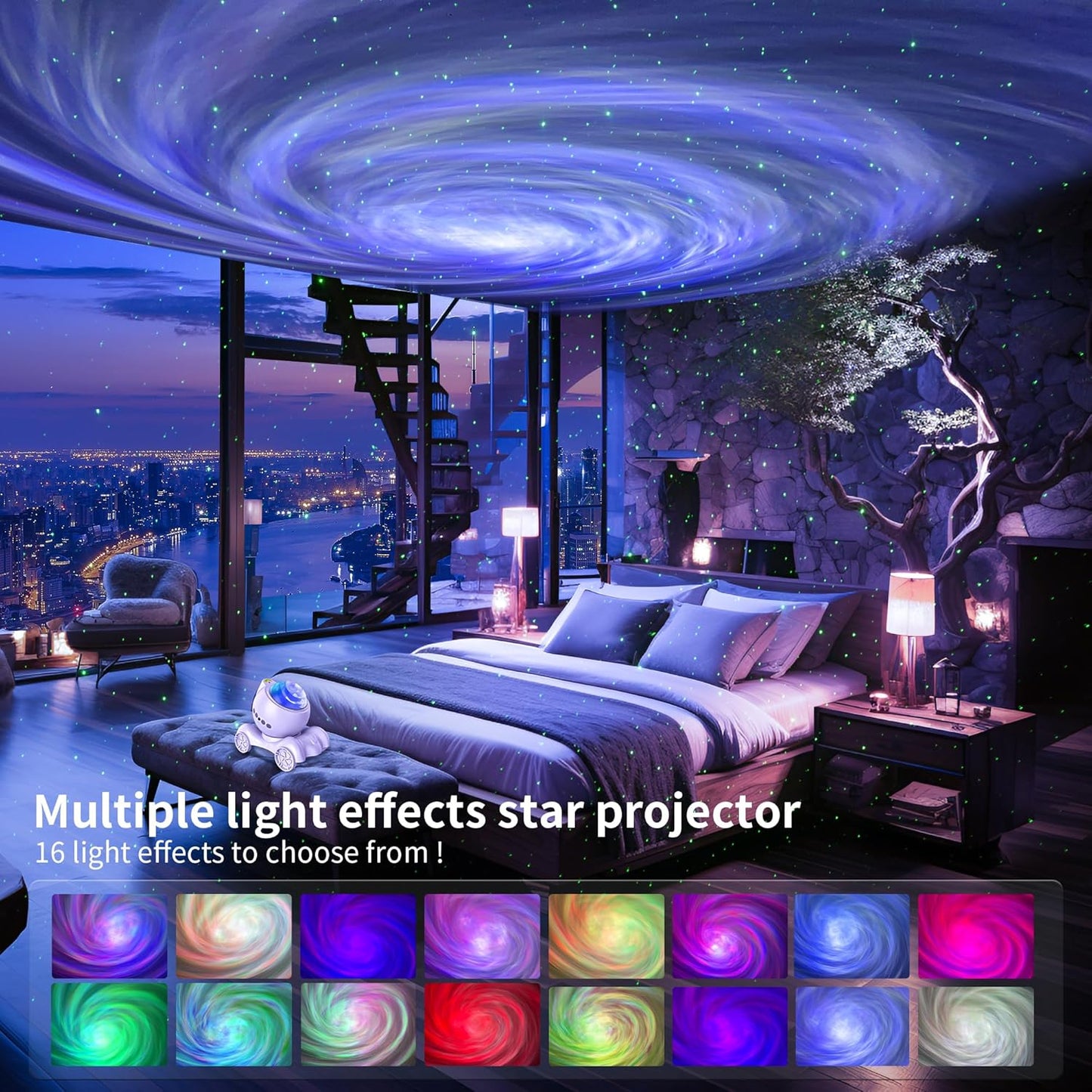 ENOKIK Galaxy Projector, Star Aurora Projector Built-in Bluetooth Speaker, Night Light for Kids Adults, White Noise Light for Home Decor/Relaxation/Party/Music/Gift (White)