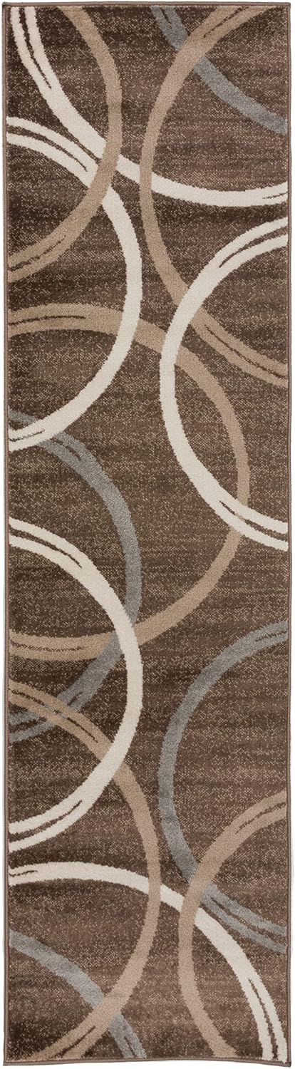 Rugshop Modern Wavy Circles Design Runner Rug 2'7" x 10' Brown