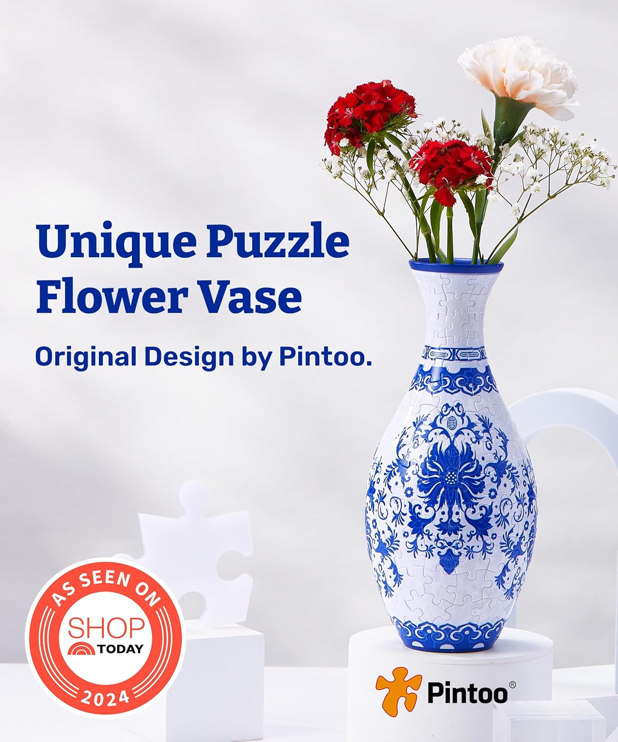 Pintoo 3D Puzzle Vase Unique Flower Vase Made by 160 Curved Plastic Puzzle Pieces House Warming Gift for Flower Arrangements and Home Decoration - [S1032] (Classic, Indigo Age)
