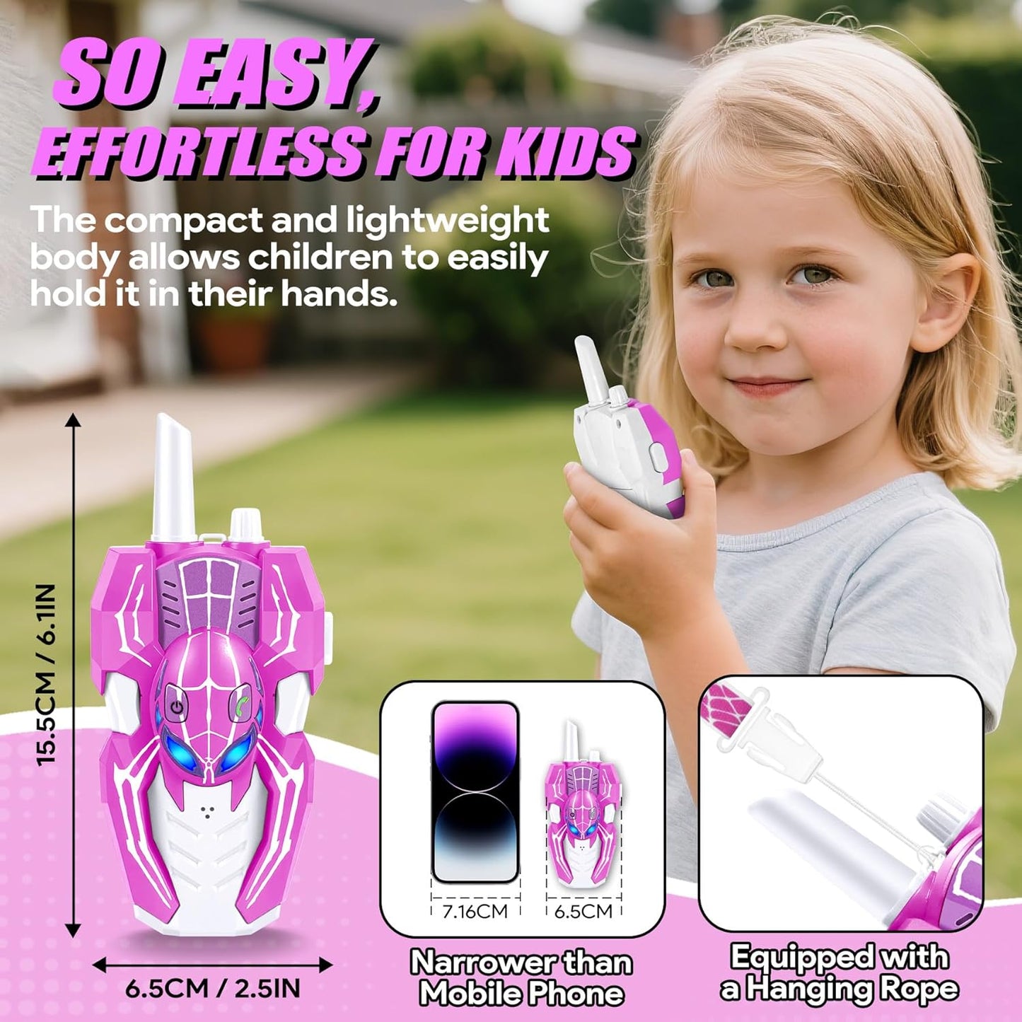 Vvinca Spider Walkie Talkies for Kids Toys Ages 3 4 5 6 7 8 9 10 Boys Girls 2 Pack Superhero Toys Lanyard Long Range Clear Sound Outdoor Game Camping Gear Spy Gadgets & Easter Christmas Birthday Gifts