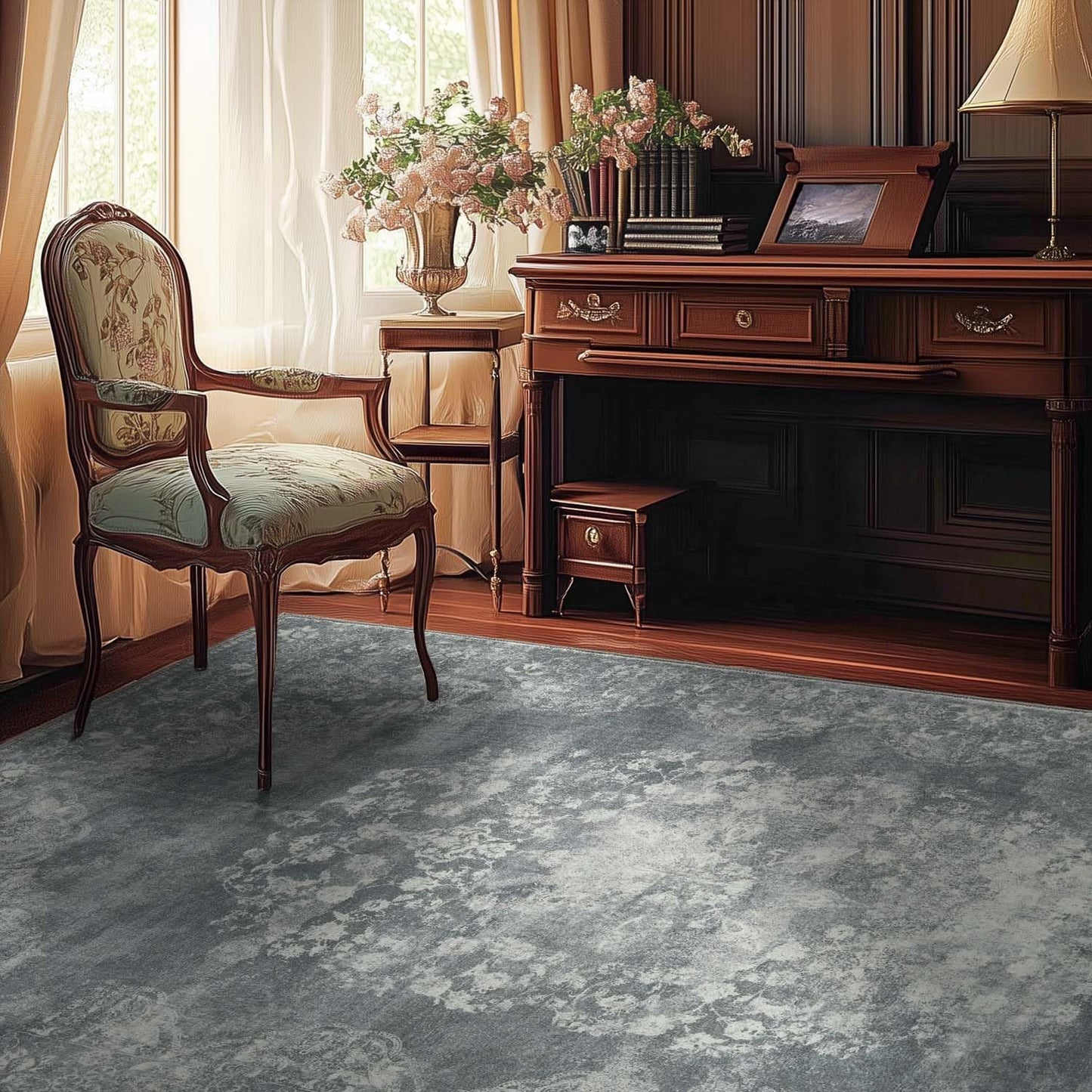 jinchan Washable Area Rug 6x9 for Living Room - Soft Faux Wool Ultra-Thin Stain Resistant Non-Slip Distressed Vintage Floral Rug Large Carpet for Bedroom,Dining Room,Home Office,Nursery(Grey, 6'x9')