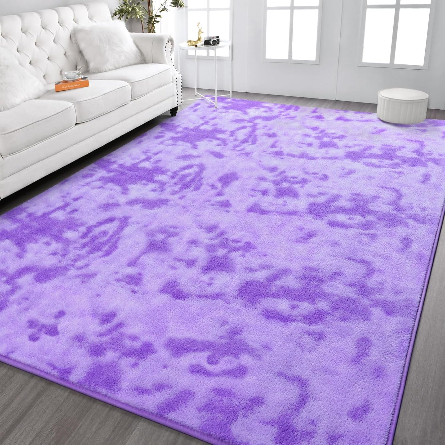 Kimicole 4x6 Washable Area Rugs for Bedroom Living Room, Low Pile Ulta-Thin Solid Color Rug, Non-Slip Soft Fluffy Carpet for Nursery Kids Room Dorm Room Home Decor (Purple)