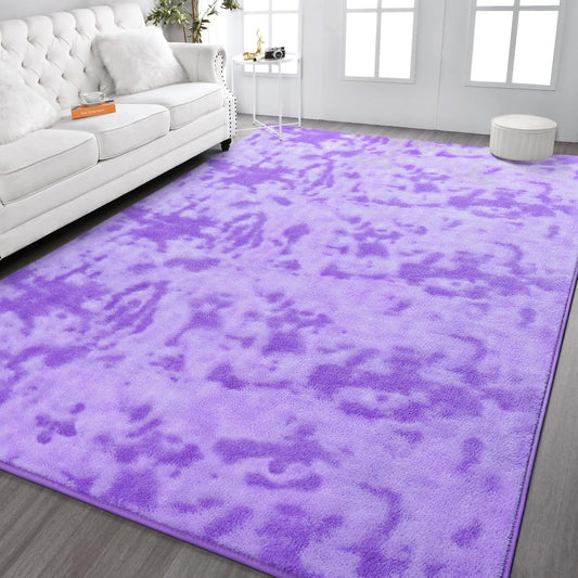 Kimicole 4x6 Washable Area Rugs for Bedroom Living Room, Low Pile Ulta-Thin Solid Color Rug, Non-Slip Soft Fluffy Carpet for Nursery Kids Room Dorm Room Home Decor (Purple)