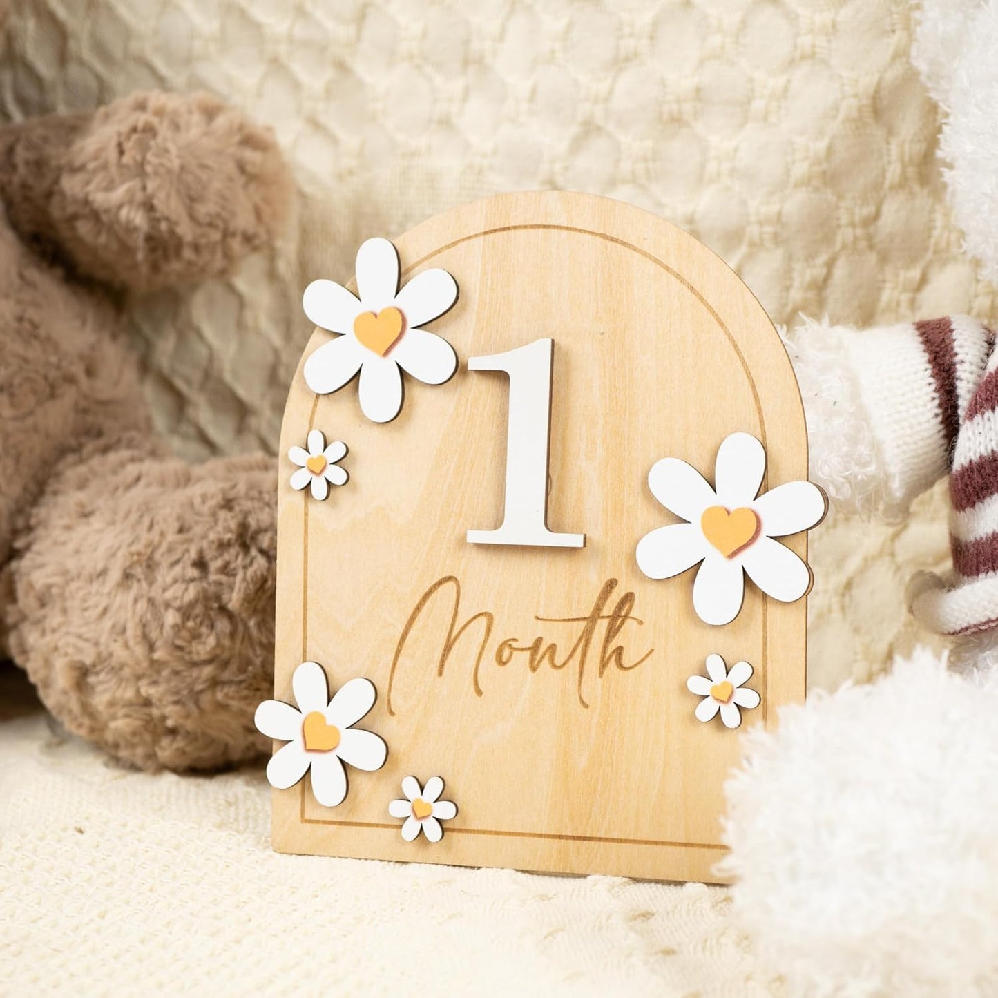 Baby Monthly Milestone Cards - Wooden Monthly Milestone Discs - Newborn Photography Props to Document Your Baby´s Growth - Baby Announcement Sign (B05)