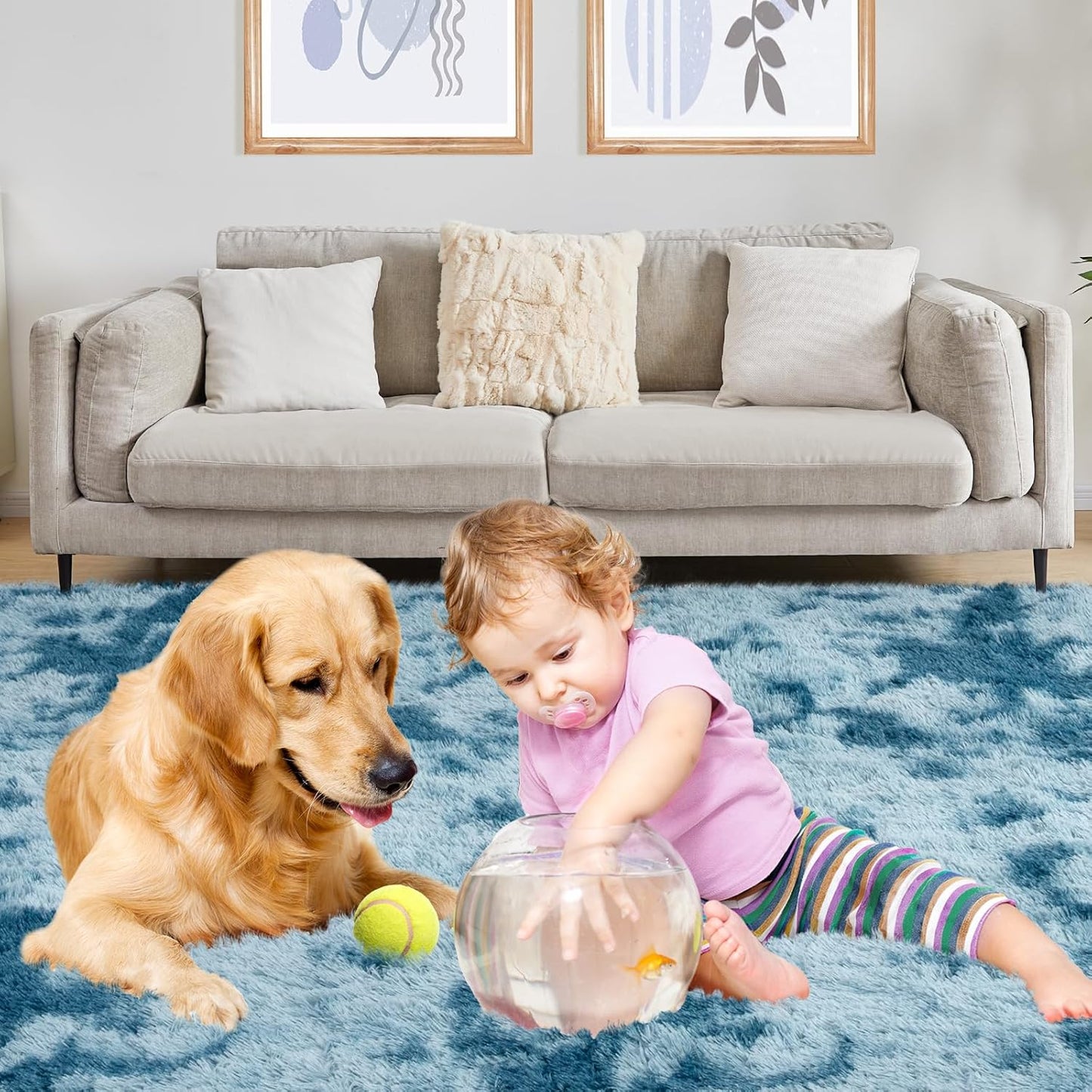 Luxury 3x5 Area Rug, Ultra Soft Rugs for Living Room, Plush Carpet Rugs for Bedroom, Non-Slip Indoor Rug for Nursery, Study Room, Playroom, Home Decor, Tie-Dyed Blue