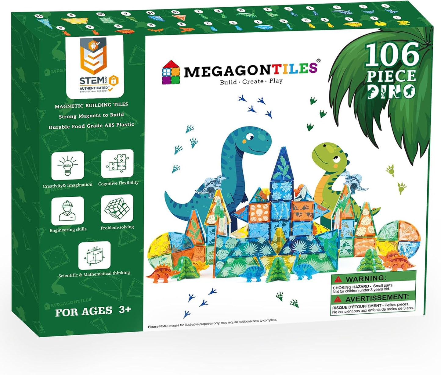 106 PCS Dinosaur Magnetic Tiles Set,Magnet Building Blocks Dino World Toys,TEM AUTHENTICATED,Magnet Tiles Animals for Toddlers Boys Girls Kids Age 3 4 5 6 7 8