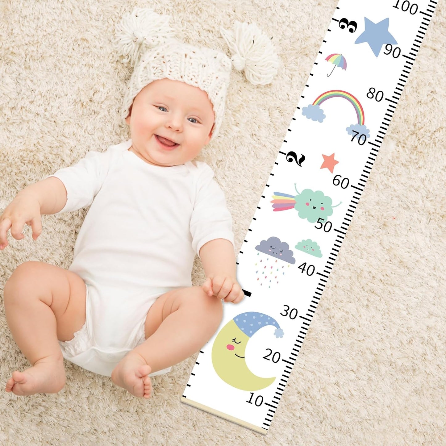 Baby Height Growth Chart, Canvas Ruler Home Nursery Wall Decor for Kids, Education Weather Icons Growth Tracker for Children Height Record, Boys & Girls Playroom Decoration