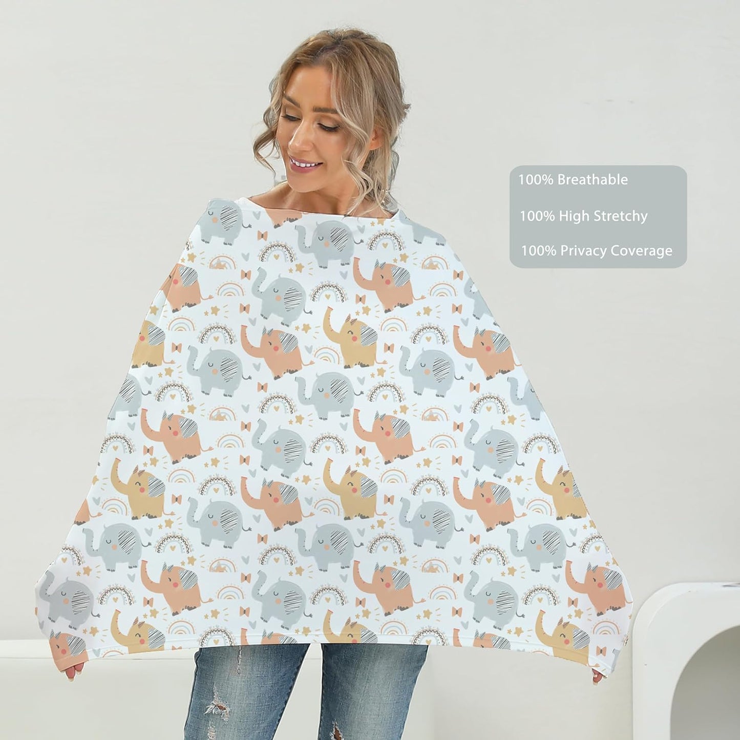 Breathable Car Seat Cover for Babies – Multi-Purpose Soft Rayon Nursing Cover for Breastfeeding, High Stretchy Infant Carseat Canopy, Stroller Cover (Smooth Rayon, Cute Elephant)