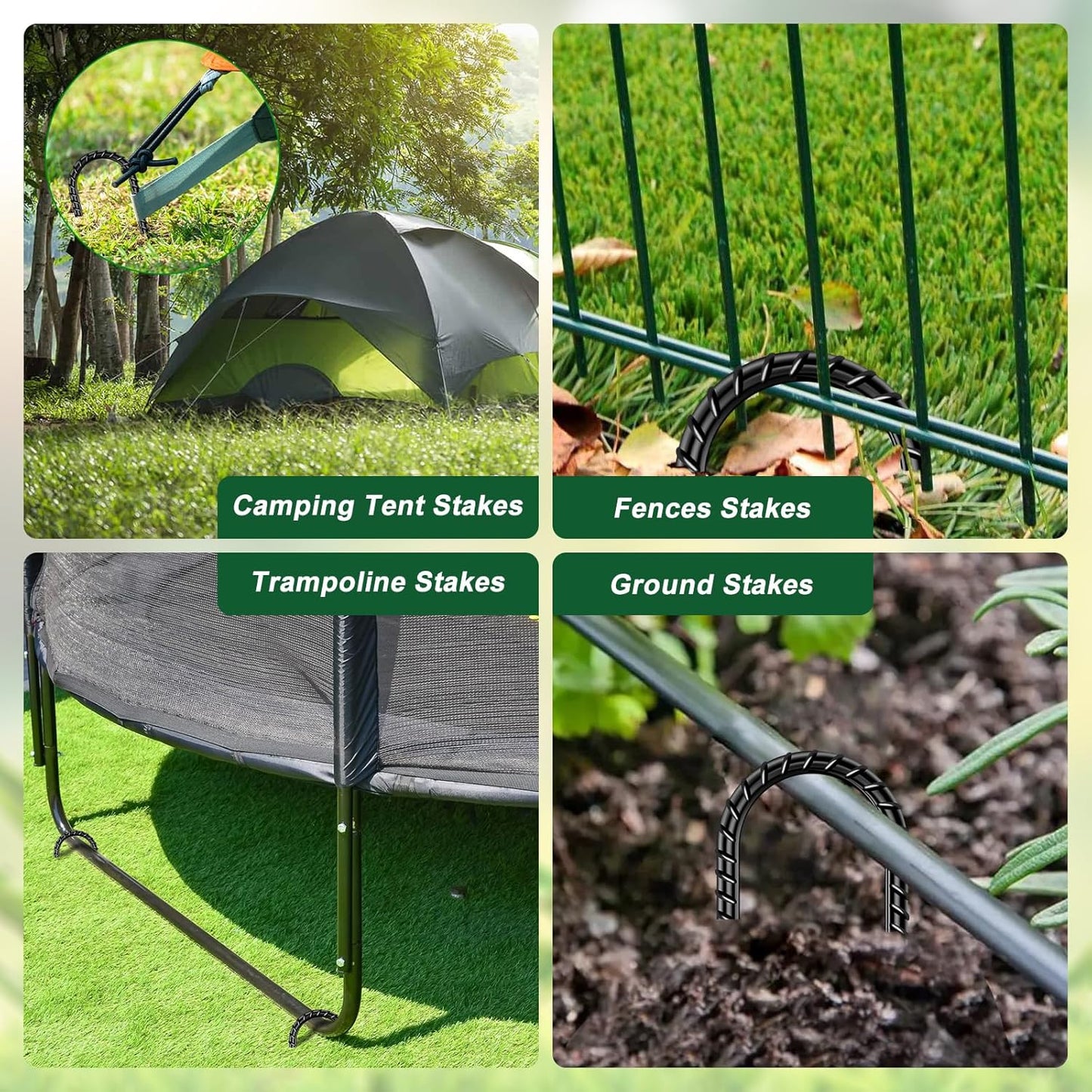 FEED GARDEN 16 Inch 8 Pack Rebar Stakes Heavy Duty J Hook, Galvanized Steel Ground Stakes Tent Stakes Ground Anchors, Chain Link Fence Stakes, Trampoline Stakes, Black