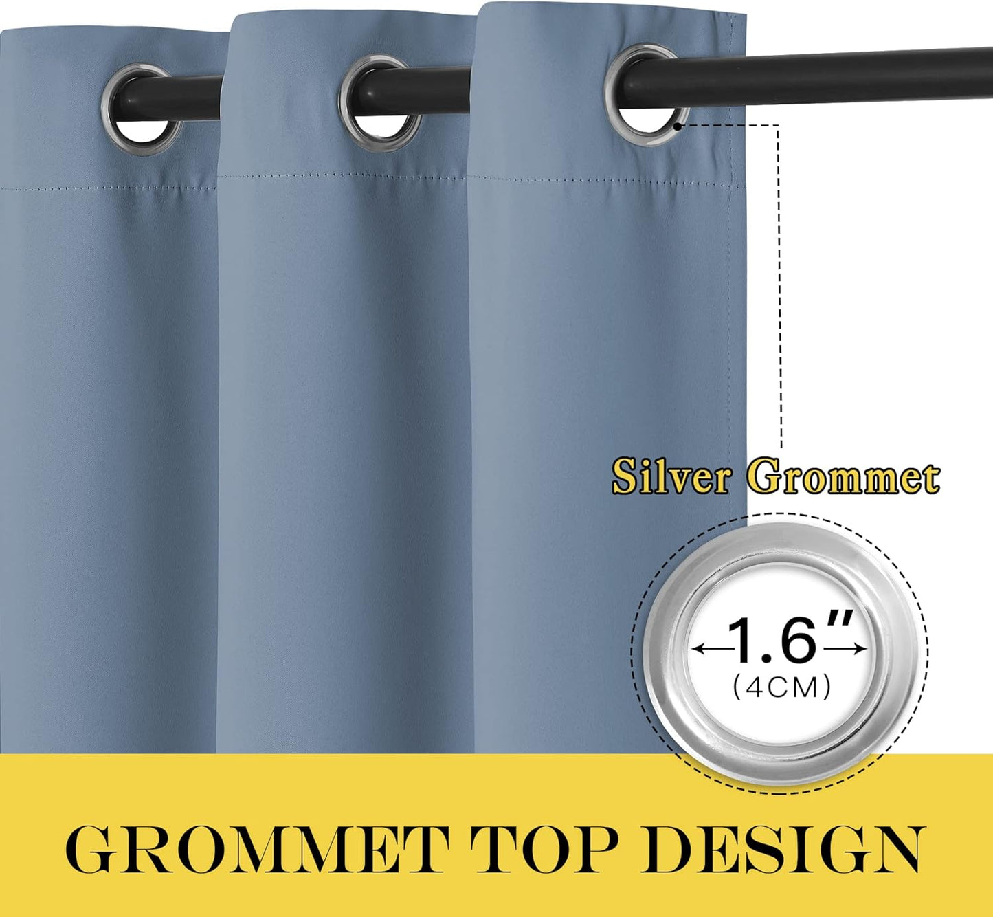 NICETOWN Stone Blue Blackout Doorway Curtains 78 inches Long, Grommet Light Blocking Window Treatments Sound Reducing Privacy Drapes for Living Room/Bedroom, 2 Panels, W52 x L78