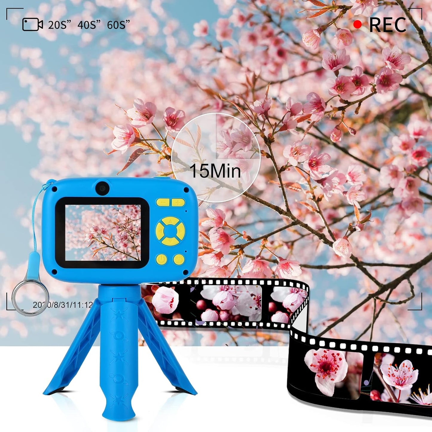 SUZIYO Camera for Kids with Tripod, Digital Video Camcorder 1080P 2.4 Inch HD,Best Birthday Christmas Electronic Toys Gifts for Childen Age 3 4 5 6 7 8 9 Years Old Boys with 32G SD Card, Blue