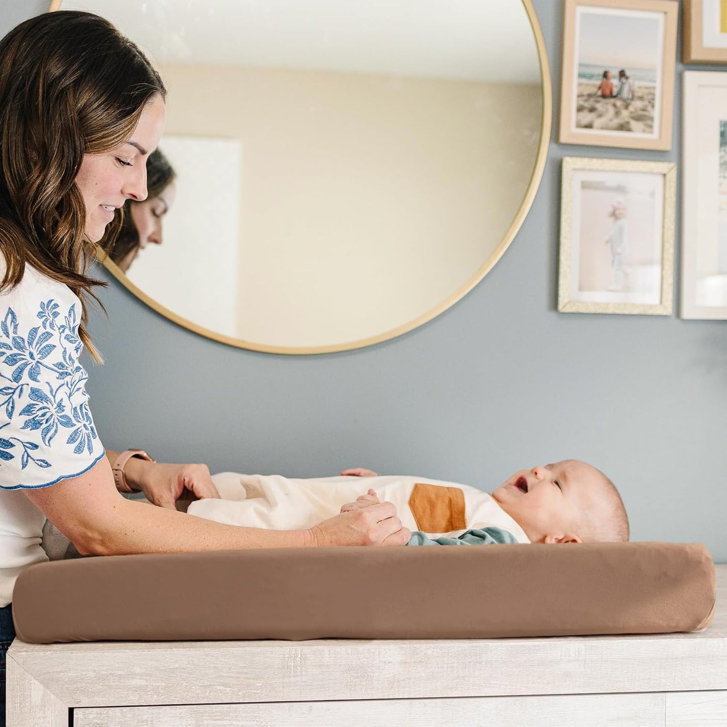 Konssy 2 Pack Stretchy Changing Pad Covers for Girl, Boy, Silky Soft Changing Table Cover, Breathable Baby Nursery Diaper Chang Pad Sheets (Brown,Beige)