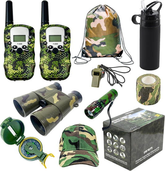 Outdoor Adventure Kit for Kids – Premium Camouflage Camping Gear with Walkie-Talkies – Military Style Toys – 10 in 1 Bundle – Ideal for All Ages and Genders (Junior Ranger)