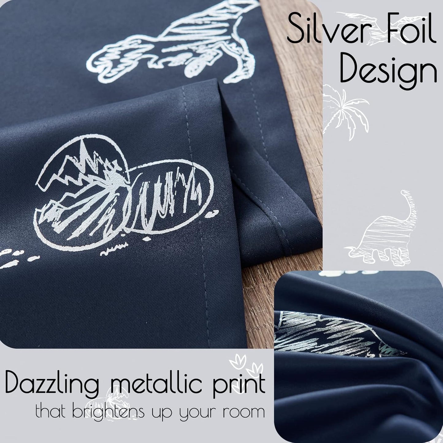 Vangao Kids Curtains Navy Blue Blackout Dinosaur Curtains for Boys Kids Nursery Girls Room Silver Dino Foil Print Thermal Insulated Drapes Grommet Top Window Treatments 84 Inches Length 2 Panels