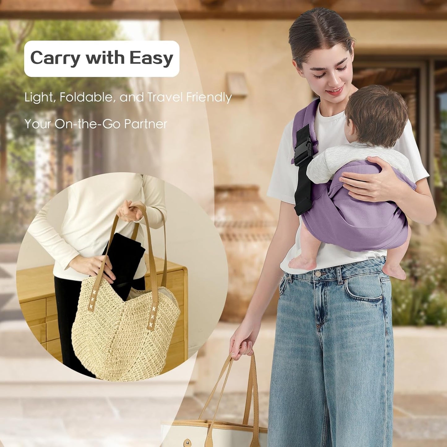 Baby Sling Carrier, Toddler Carrier Sling with Double Safety Buckle and Adjustable Shoulder Strap(7-30lbs), Baby Carriers One Size Fits All, Purple