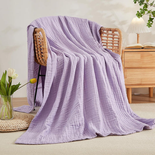 EMME Cotton Blanket Twin XL for Bed Soft Muslin Blankets 66"x90" Lightweight Breathable Layering Bedspread Coverlet All Season Gauze, Lavender