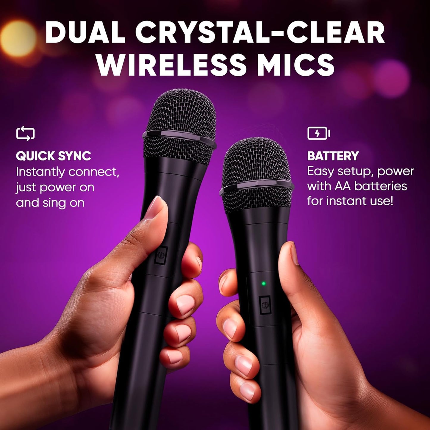 MASINGO Karaoke Machine for Kids and Adults with 2 Wireless Bluetooth Microphones, Portable 3D Sound Speaker with Colorful LED Lights, Supports TF Card/USB, AUX in, FM, TWS for Home Party, Cantando C2