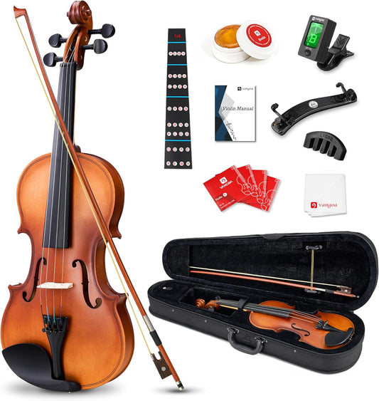 Vangoa 1/4 Violin Set for Beginners Kids Student Fiddle Quarter Size Acoustic Violin Outfit with Starter Kit for Children, Natural