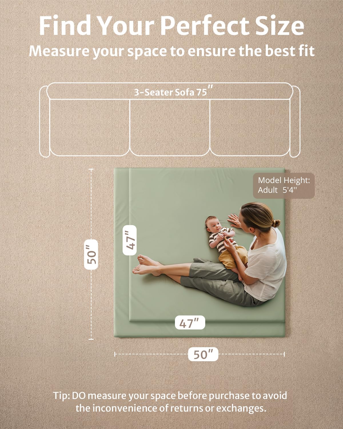 Blissful Diary Vegan Leather Baby Play Mat, 47x47 Thicken Foam Cushioned & Waterproof Playpen Mat for Infants and Toddlers, Stylish and Just Wipe-Clean Playmat for Baby Play on Floor, Light Green