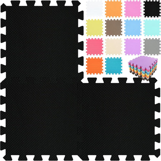 qqpp EVA Rubber 18 Tiles Interlocking Puzzle Foam Floor Mats - Baby Play Mat for Playing | Exercise Mat for Home Workout. Black. QC-Db18N