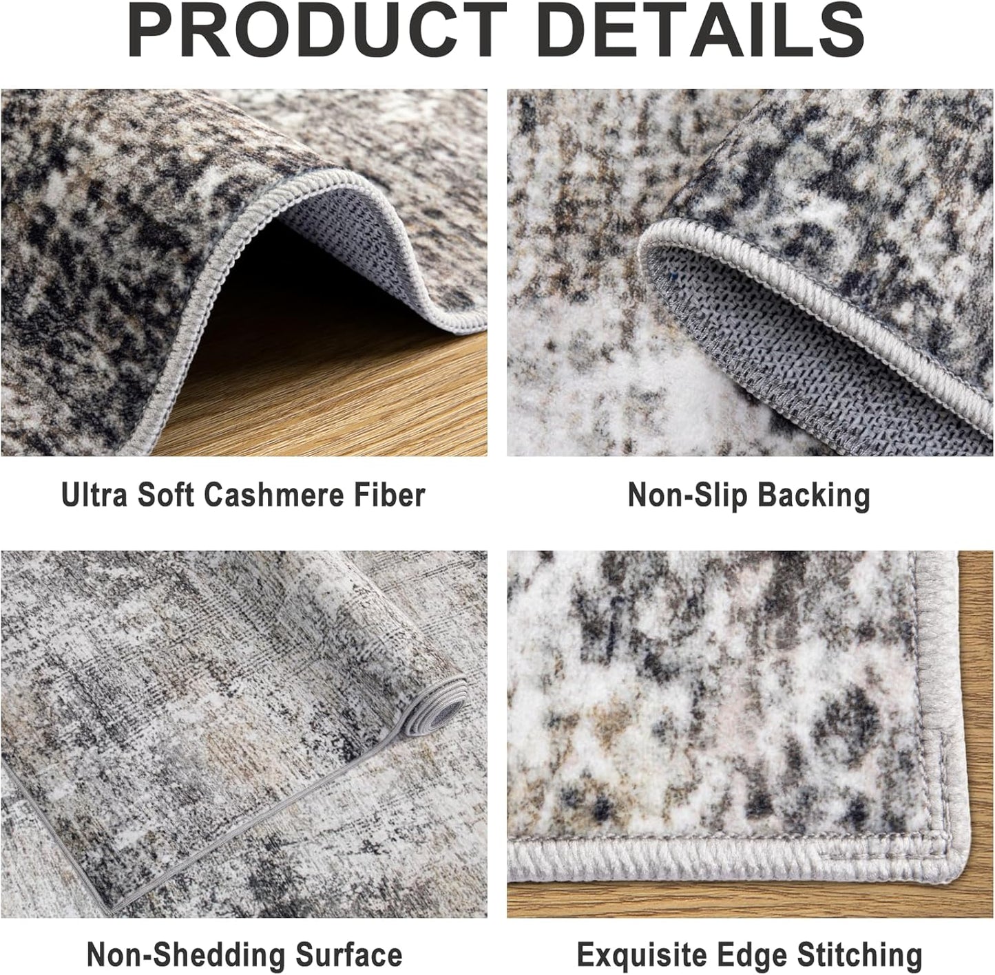 Area Rugs Living Room Rug - 5x7 Washable Modern Abstract Soft Neutral Non-Slip Carpet Large Indoor Floor Thin Carpets for Bedroom Dining Room Farmhouse Nursery Home Office Brown Black Grey