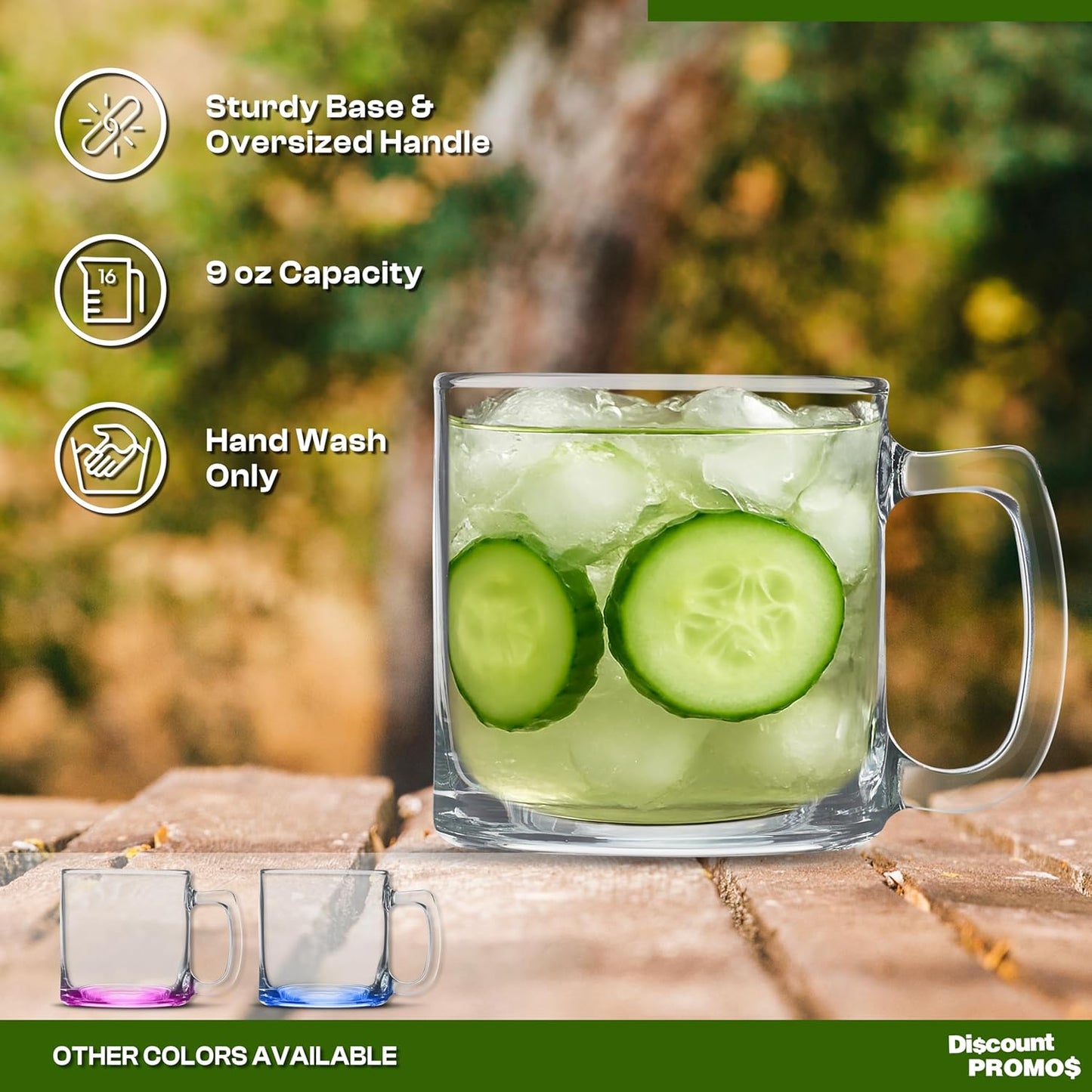 DISCOUNT PROMOS Small Glass Coffee Mugs 9 oz. Set of 10, Bulk Pack - Perfect for Coffee, Tea, Espresso, Hot Cocoa, Other Beverages - Clear