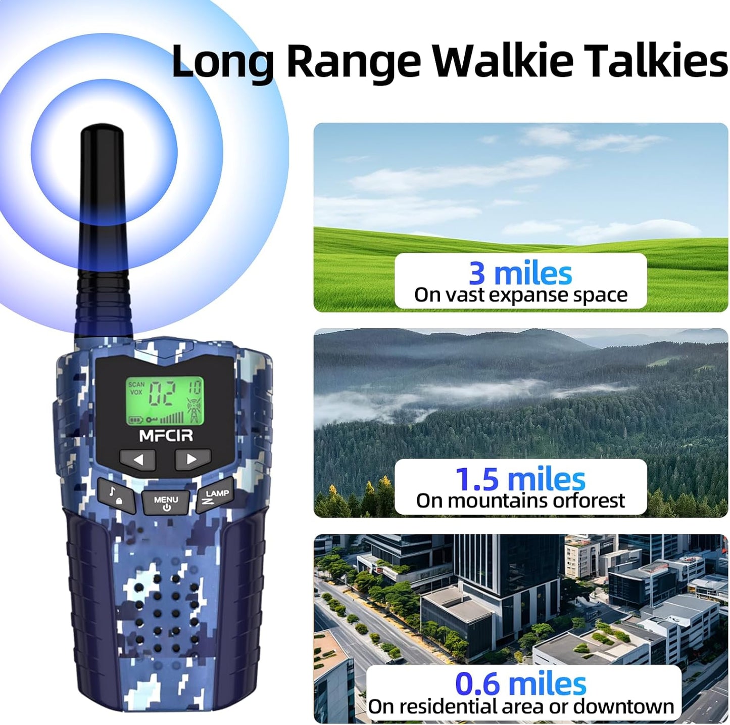 Rechargeable Kids Camouflage Walkie Talkies 3 Pack Long Range, 48H Work 7D Standby, LED Flashlight,Outdoor Camping Games Toys Gifts for 3-12 Year Old,Ideal Birthday for Boys & Girls
