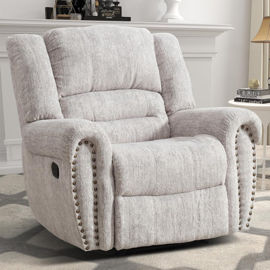 CANMOV Manual Recliner Chair, Classic and Traditional Manual Recliner Chair with Comfortable Arms and Back Single Sofa for Living Room, White Grey